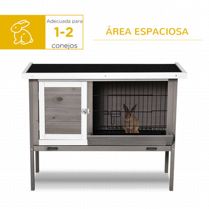 Pawhut Conejera De Madera Exterior Jaula Elevada Para Conejos Con Techo Abatible_3