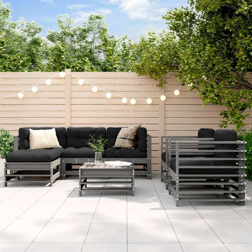 Vidaxl Juego De Muebles De Jardín 7 Piezas Madera Maciza De Pino Gris_1