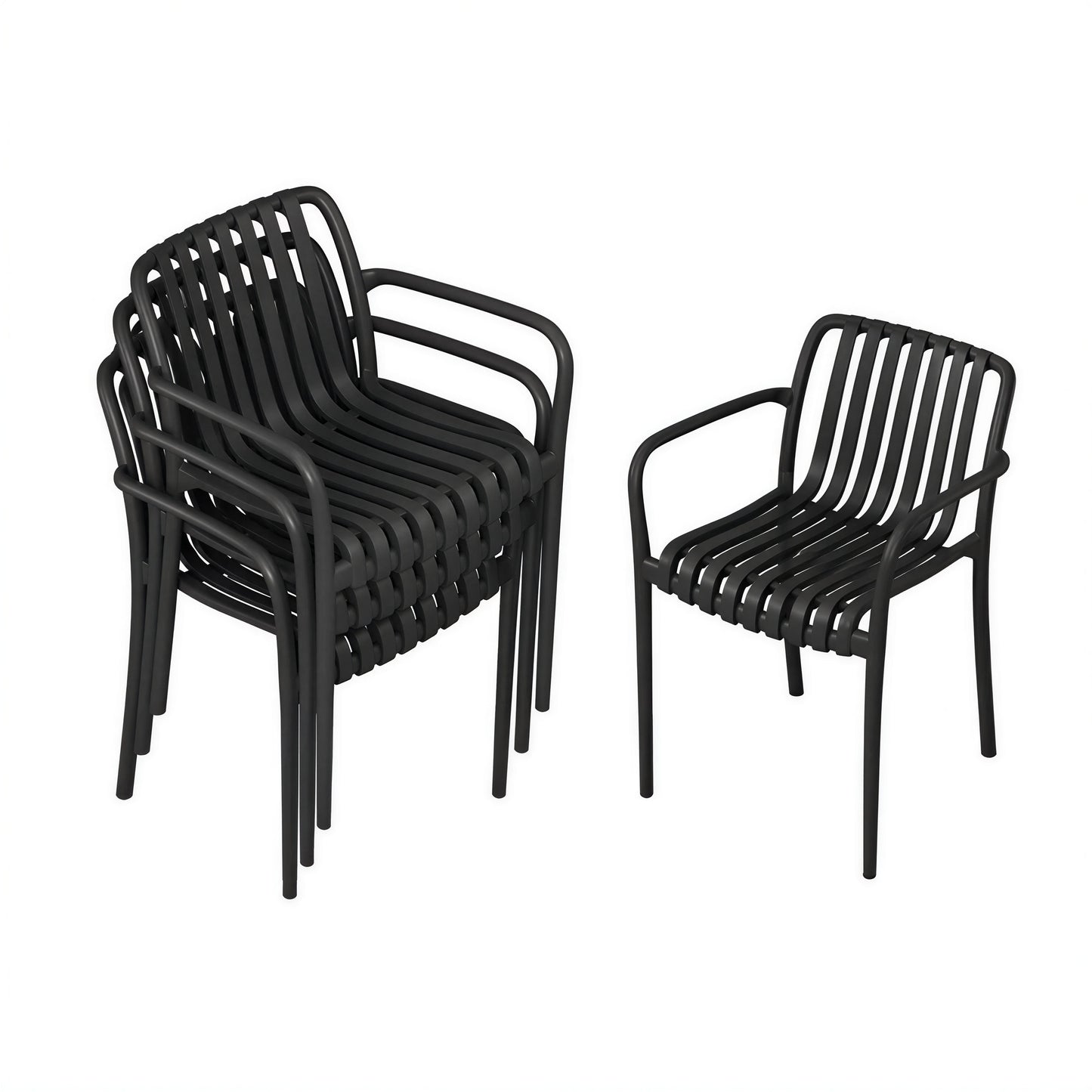 Outsunny Juego De 4 Sillas De Jardín Exterior Apilables Respaldo Curvado Negro_4