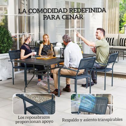 Outsunny Juego De 4 Sillas De Jardín Exterior Apilables 55x60x83 Cm Gris_5
