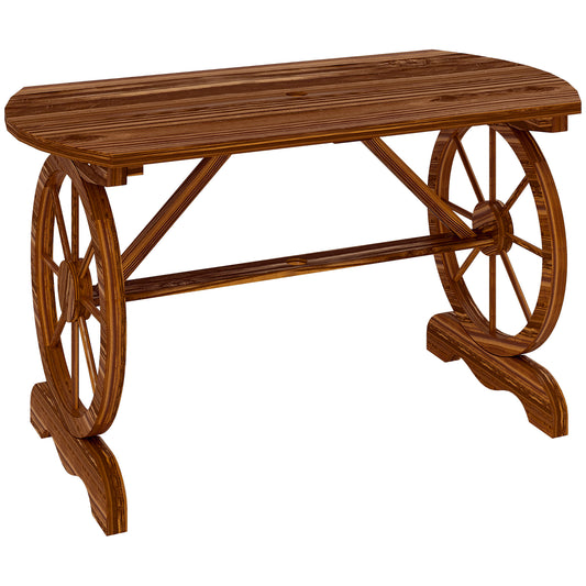 Outsunny Mesa De Jardín De Madera 120x63x70 Cm Con Patas En Forma De Rueda_0