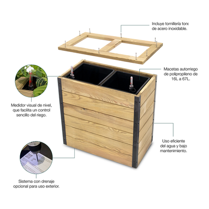 Jardinera De Madera Con Autorriego 110x40x60 Cm Nidum Hortalia_3