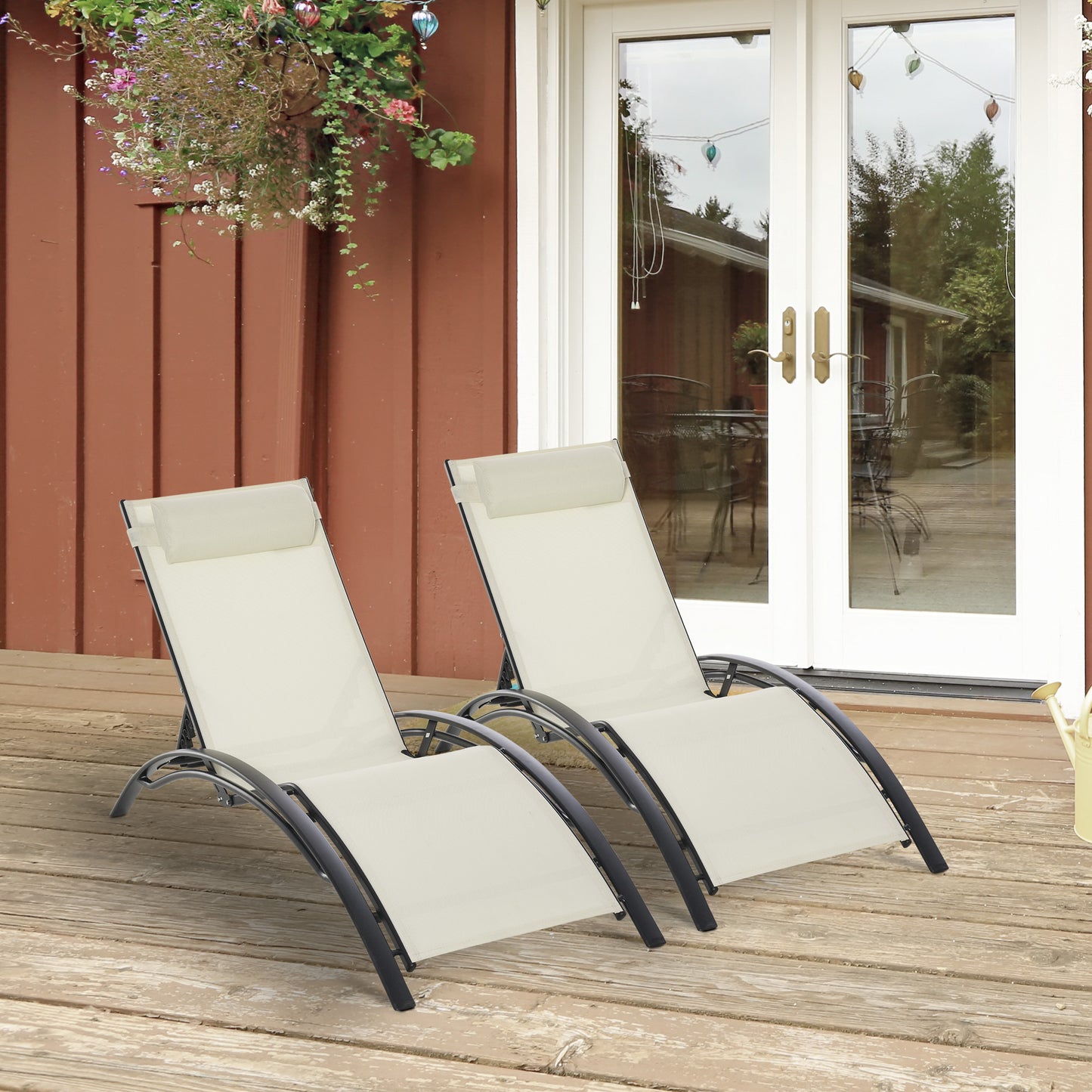 Outsunny Conjunto De 2 Tumbonas De Jardín De Aluminio 171x64x82 Cm Beige_1