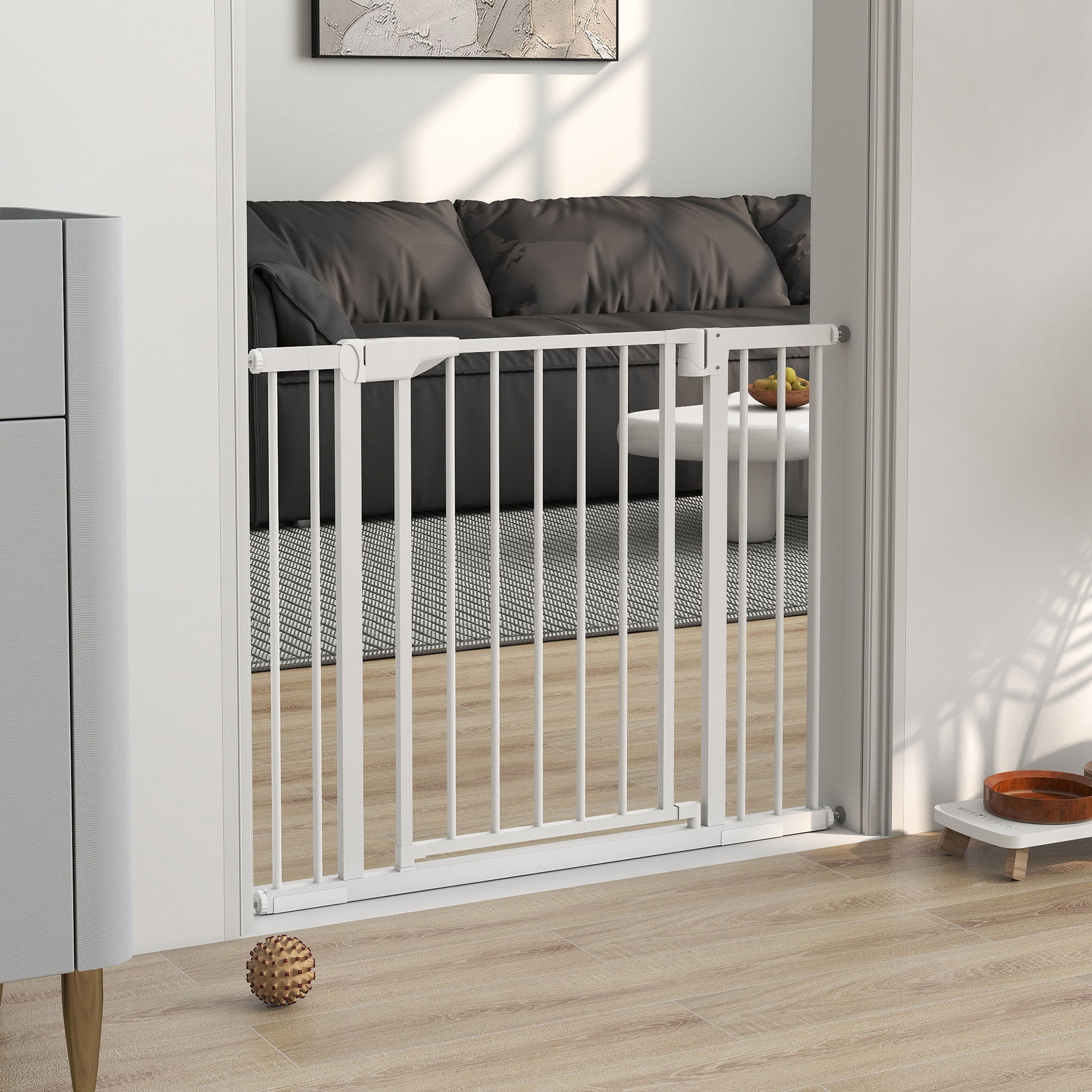 Pawhut Barrera De Seguridad Para Niños Y Perros Ancho De 76-102 Cm Blanco_1