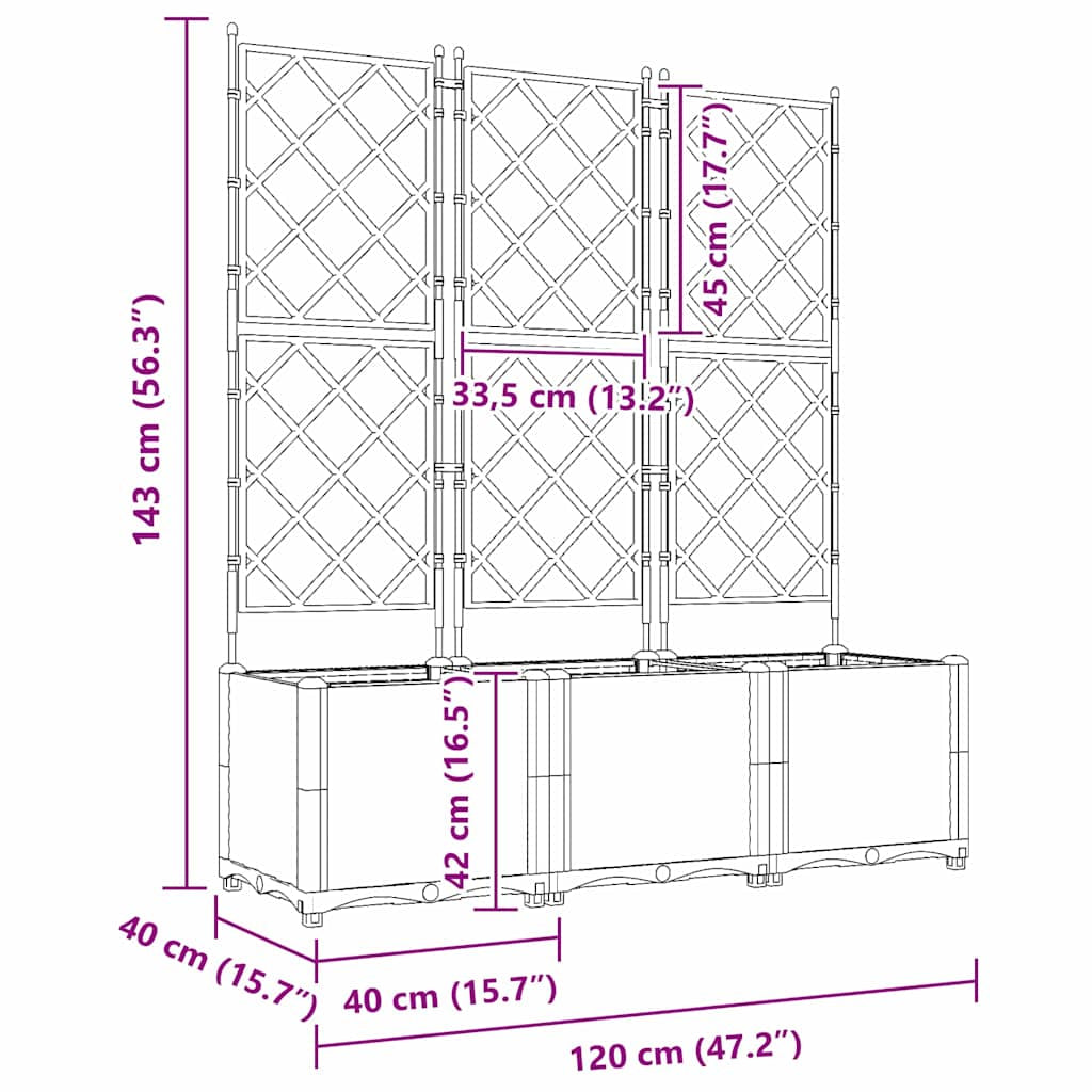 Vidaxl Maceta De Jardín Con Enrejado 3 Pcs Blanco 120 X 40 X 143 Cm Pp_2