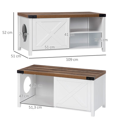 Pawhut Arenero Para Gatos Madera Con Armario De Almacenaje Puerta 109x51x52 Cm_2