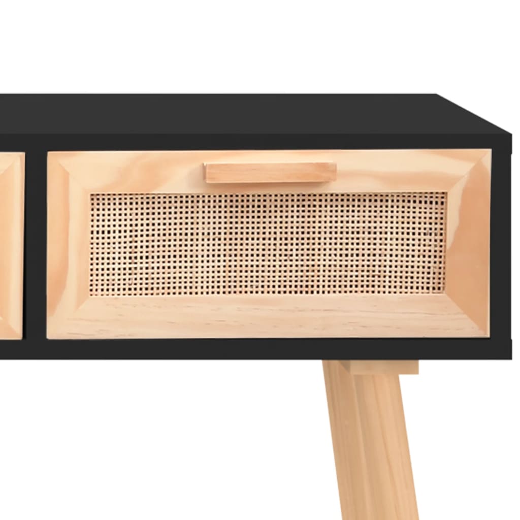 Mesa Consola Madera Pino Maciza Ratán Natural Negro 105x30x75cm_3