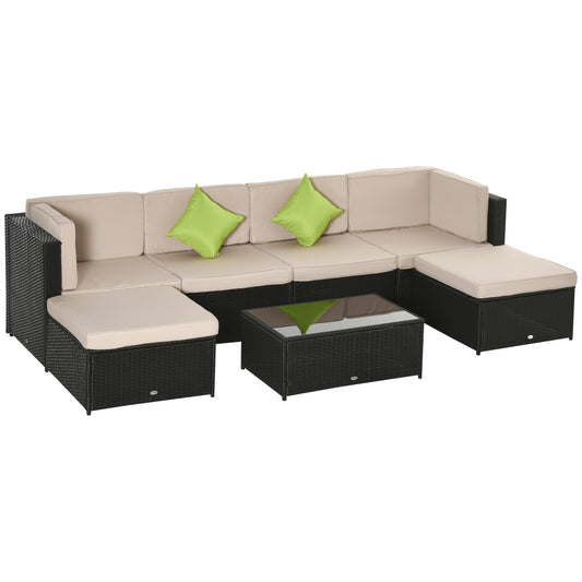 Outsunny Conjunto Muebles De Jardín De Ratán 7 Piezas Mesa Sofás Taburetes Con_0