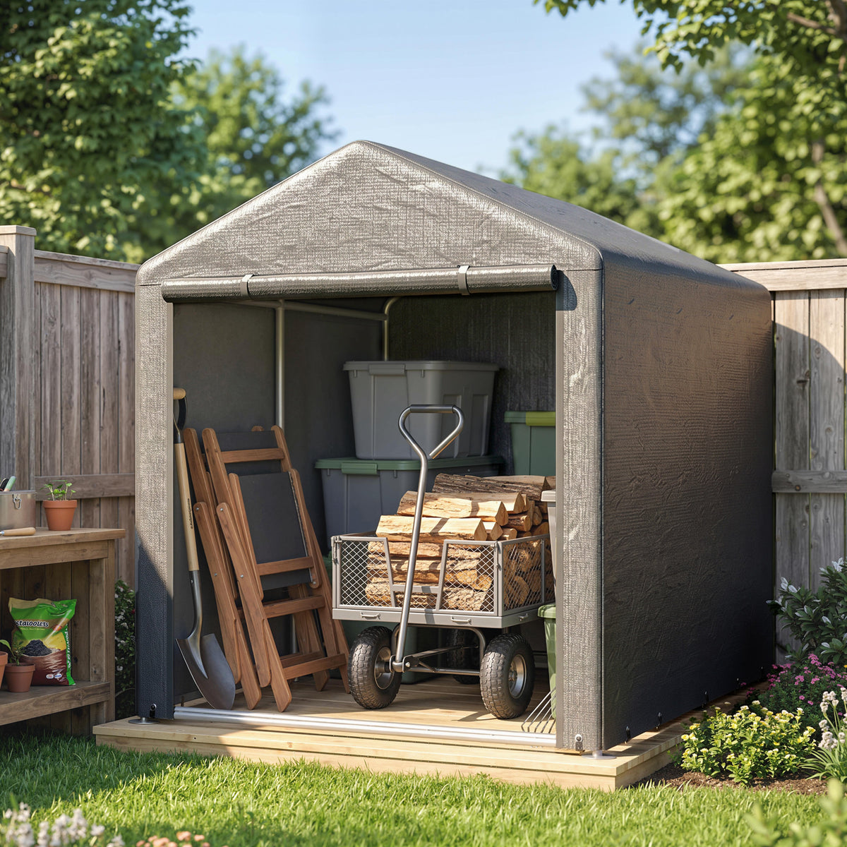 Outsunny Carpa Para Herramientas Bicicletas Y Motos 1,6x2,2x1,7 M Gris Oscuro_4