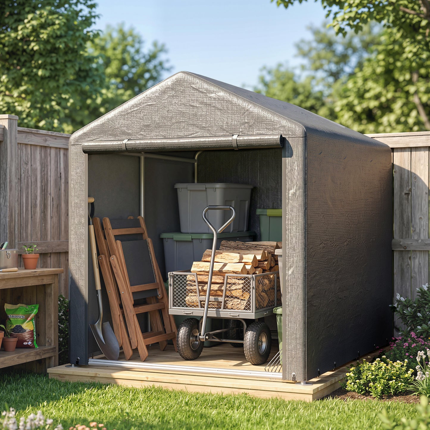 Outsunny Carpa Para Herramientas Bicicletas Y Motos 1,6x2,2x1,7 M Gris Oscuro_4