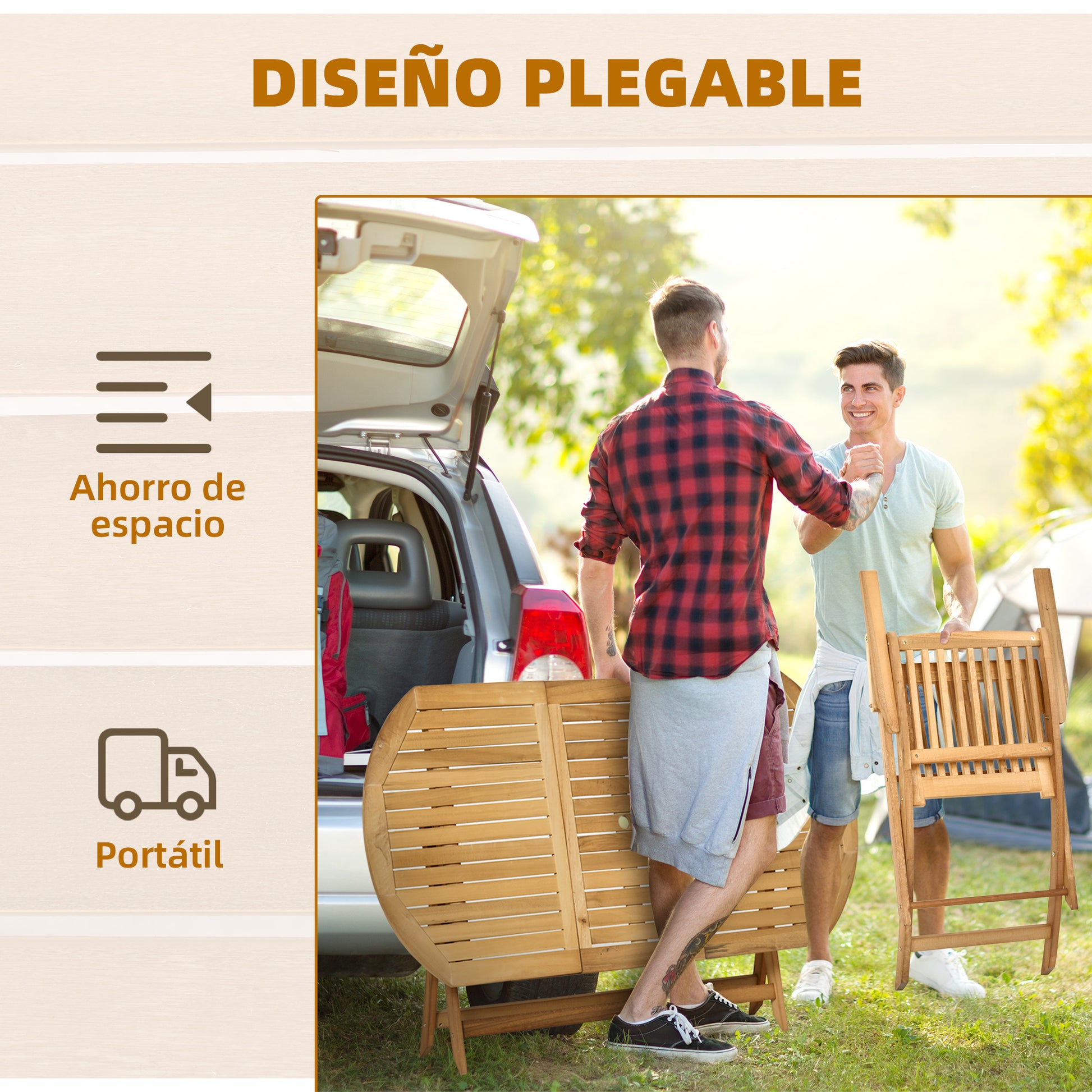 Outsunny Conjunto De Jardín Madera Plegable 7 Piezas Mesa De Comedor Y 6 Sillas_5