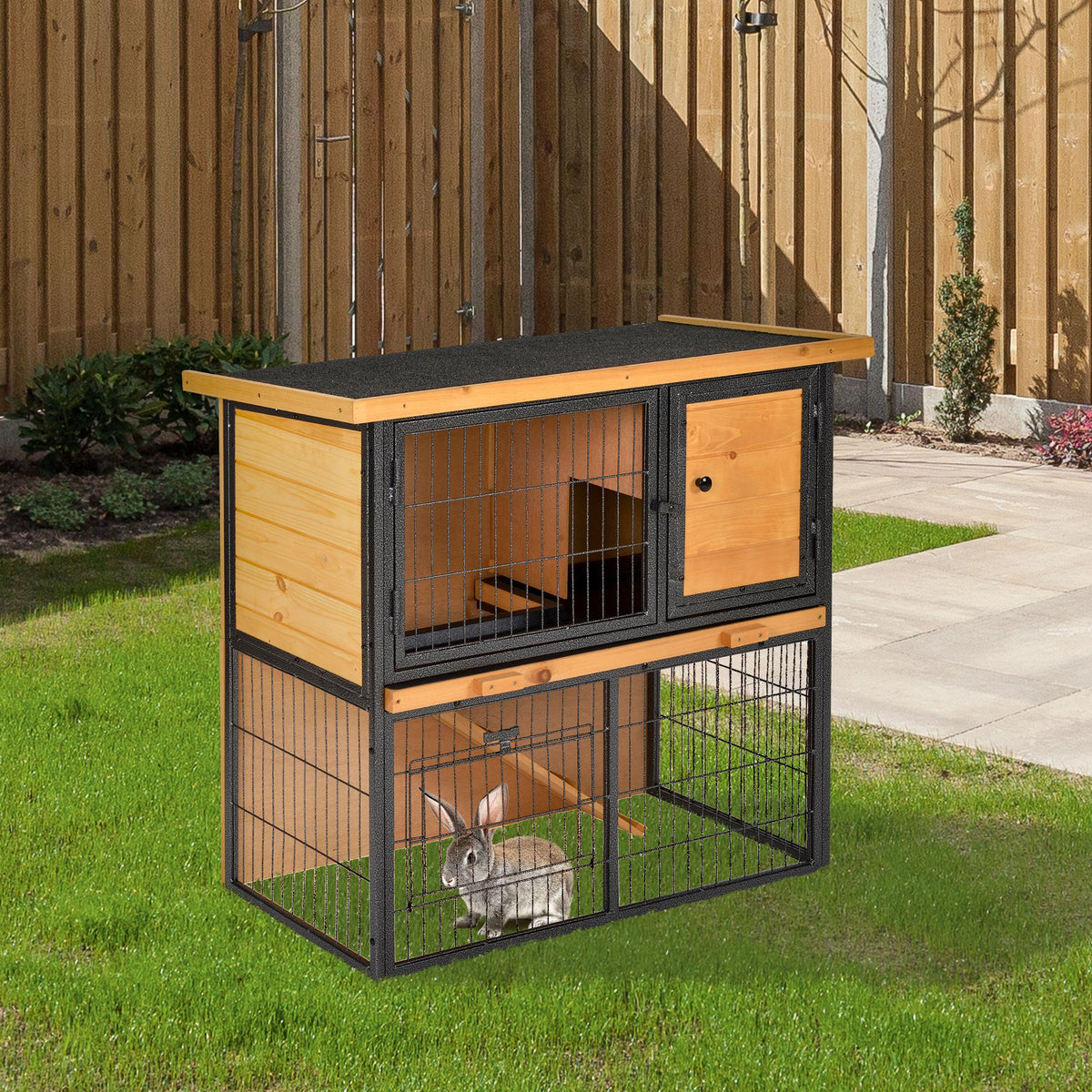 Pawhut Conejera De Exterior Madera 2 Pisos Rampa Bandeja Extraíble Puerta_1