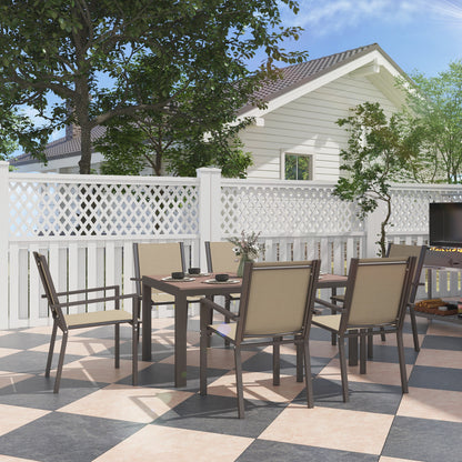 Outsunny Conjunto De Comedor De Exterior De 7 Piezas Con Sillas Apilables Marrón_1