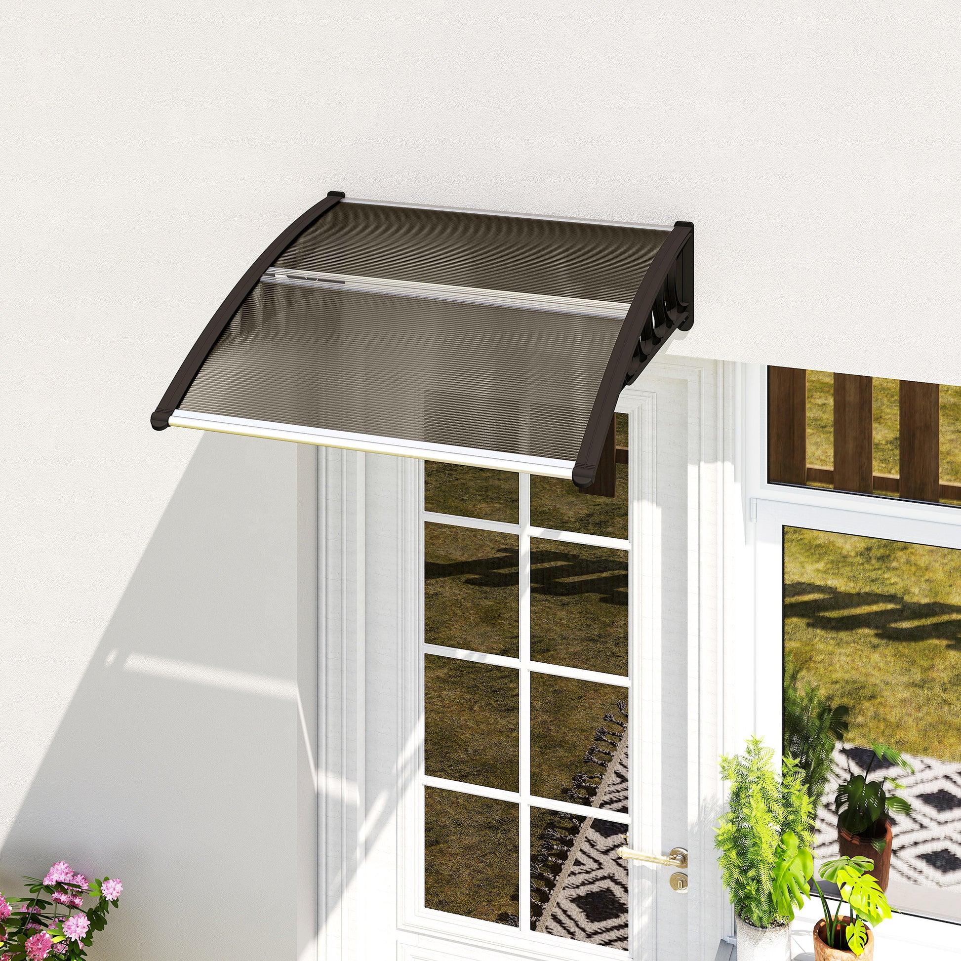 Outsunny Marquesina Exterior 103x96,5 Cm Puertas Y Ventanas Policarbonato Marrón_1