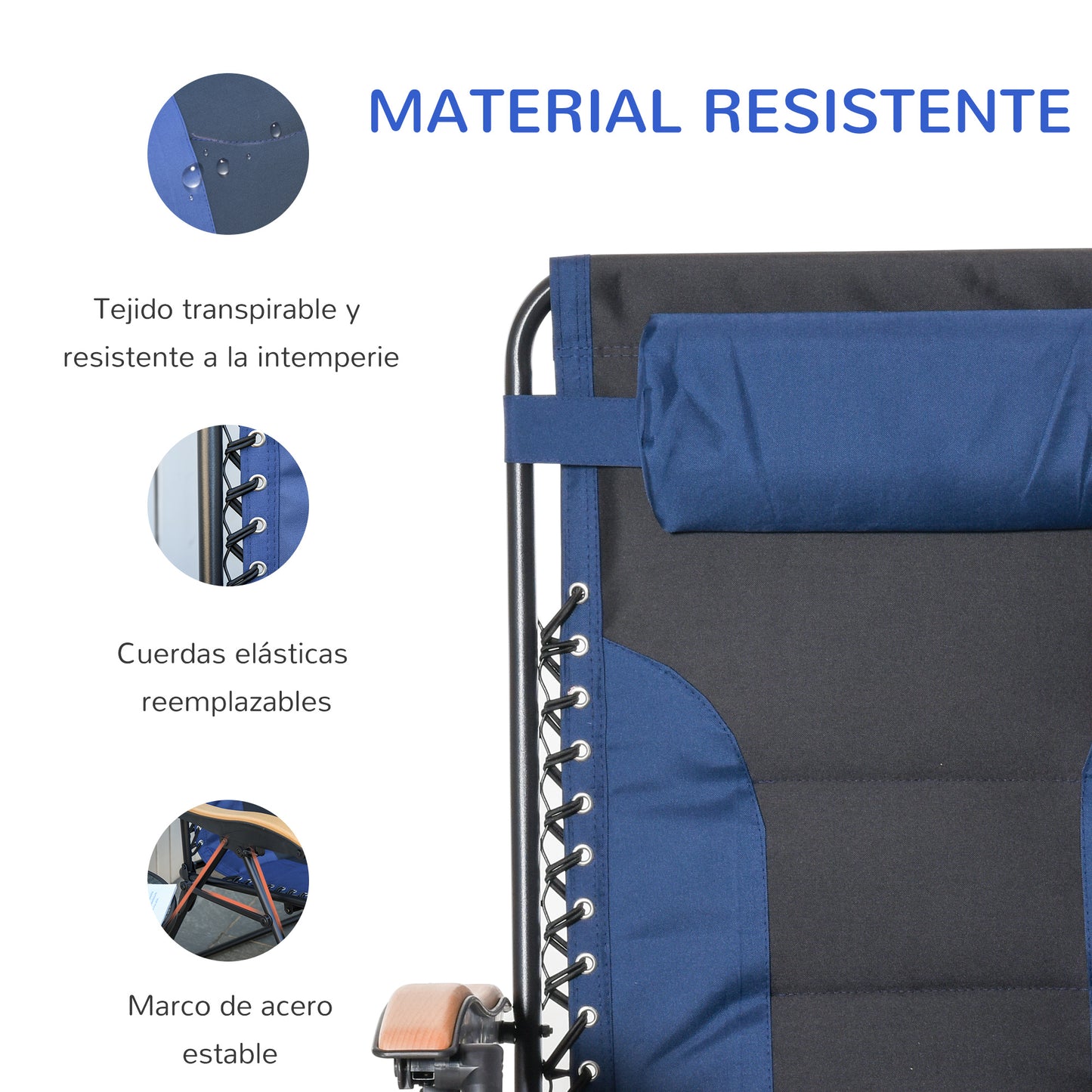 Outsunny Tumbona Plegable Acero Con Portavasos Reposacabezas Extraíble 90x75x110_5