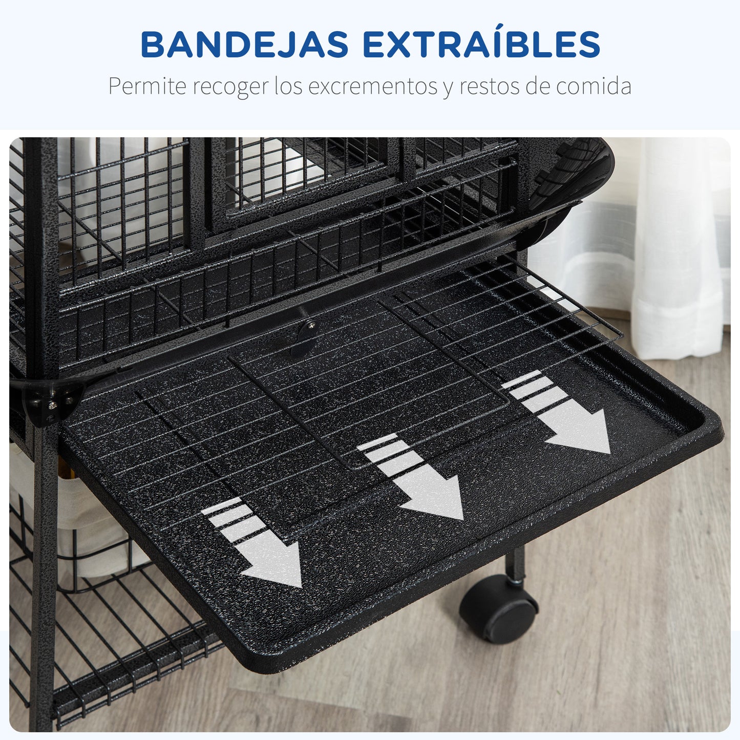 Pawhut Jaula Para Pájaros Con Soporte Ruedas 62,5x62,5x156cm 4 Comederos Gris_3