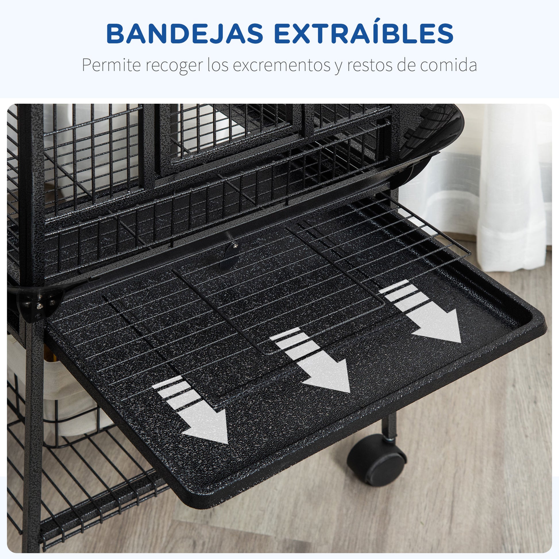 Pawhut Jaula Para Pájaros Con Soporte Ruedas 62,5x62,5x156cm 4 Comederos Gris_3