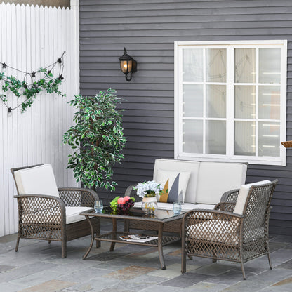 Outsunny Conjunto De 4 Muebles De Ratán Pe Exterior Para Jardín Terraza Marrón_1
