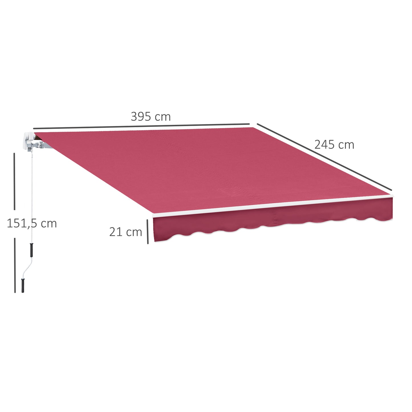 Outsunny Toldo Manual Plegable De Aluminio Con Manivela 395x245 Cm Rojo_2