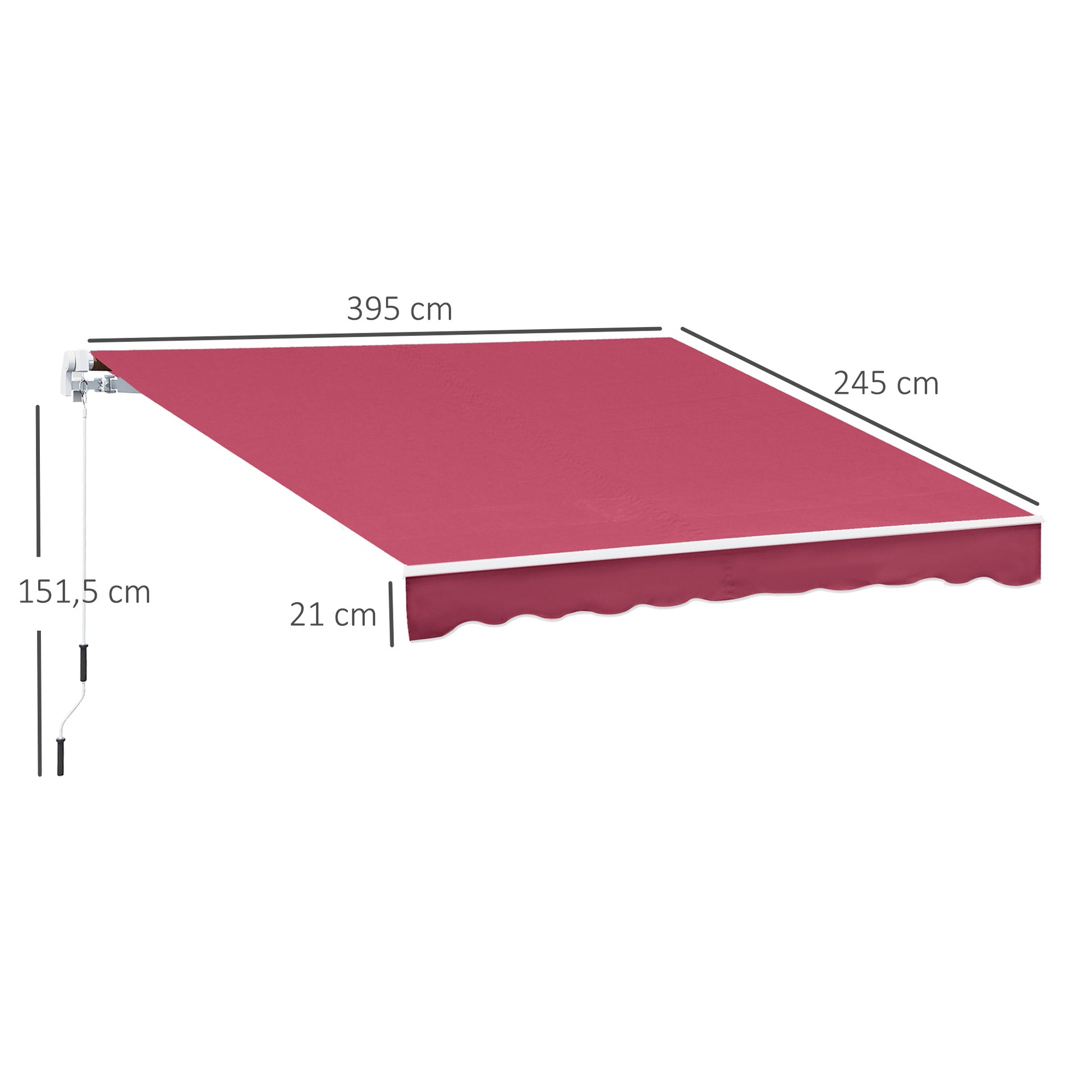 Outsunny Toldo Manual Plegable De Aluminio Con Manivela 395x245 Cm Rojo_2