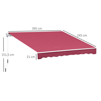 Outsunny Toldo Manual Plegable De Aluminio Con Manivela 395x245 Cm Rojo_2