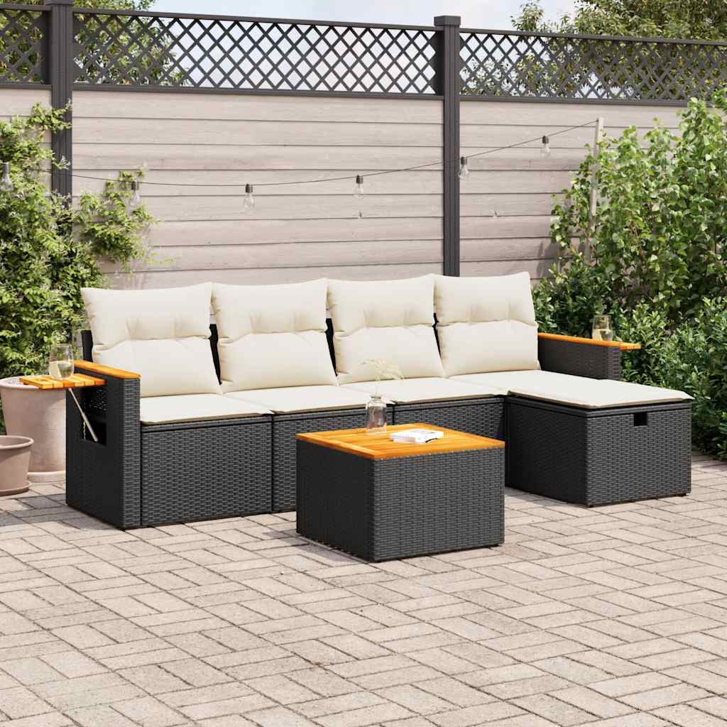 Set De Sofás De Jardín 6 Piezas Y Cojines Ratán Sintético Negro / Vetonek_3