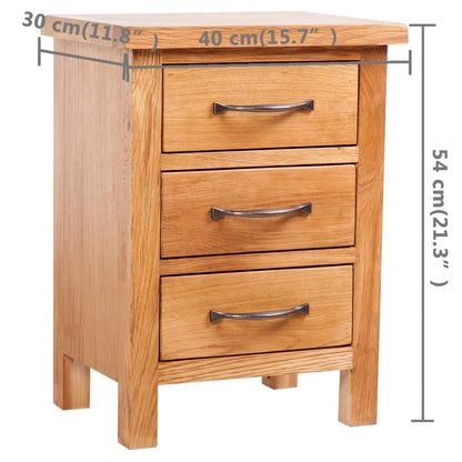 Mesita De Noche Con 3 Cajones Madera Maciza Roble 40x30x54 Cm_3