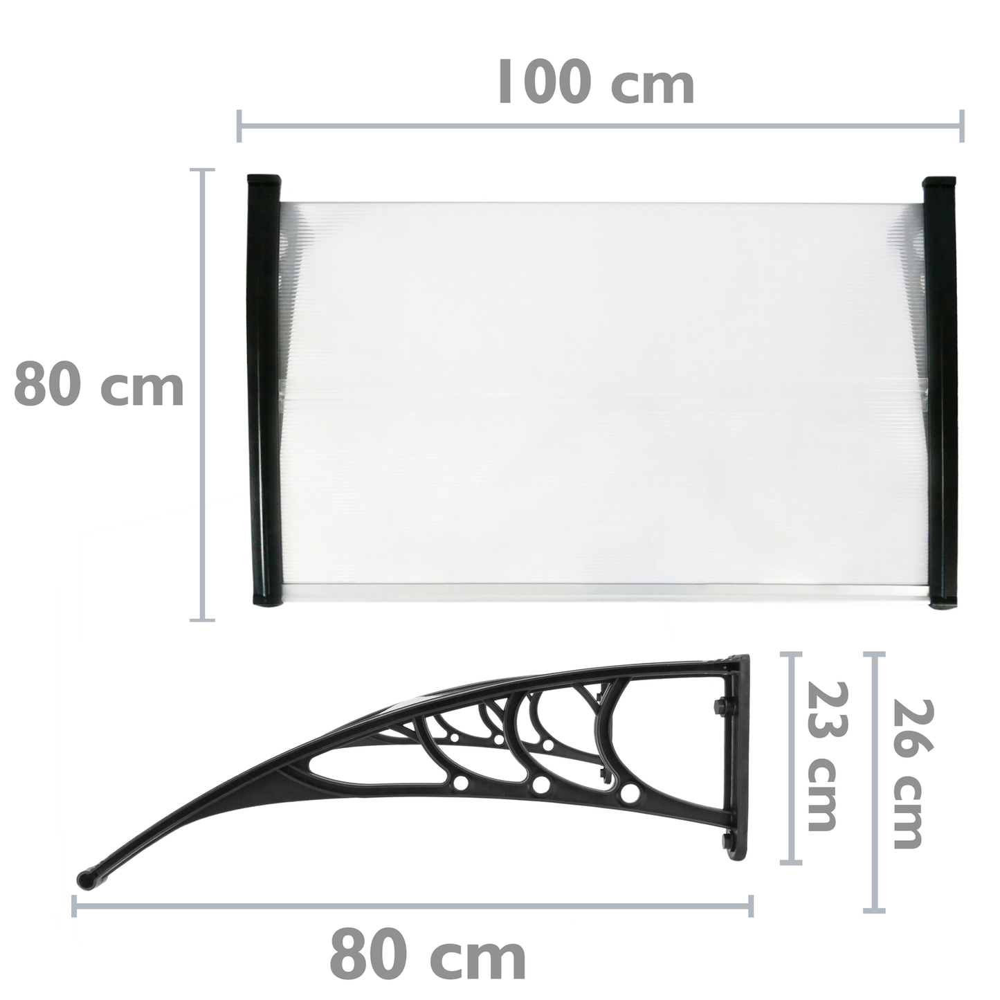 Tejadillo De Protección 100x80cm Marquesina Para Puertas Y Ventanas Negro_1