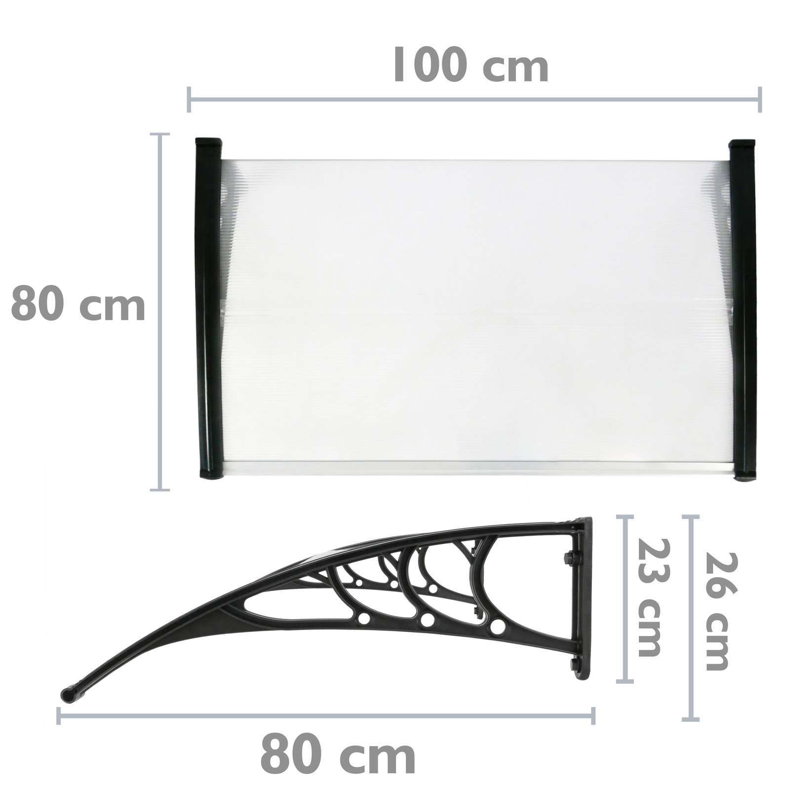 Tejadillo De Protección 100x80cm Marquesina Para Puertas Y Ventanas Negro_1