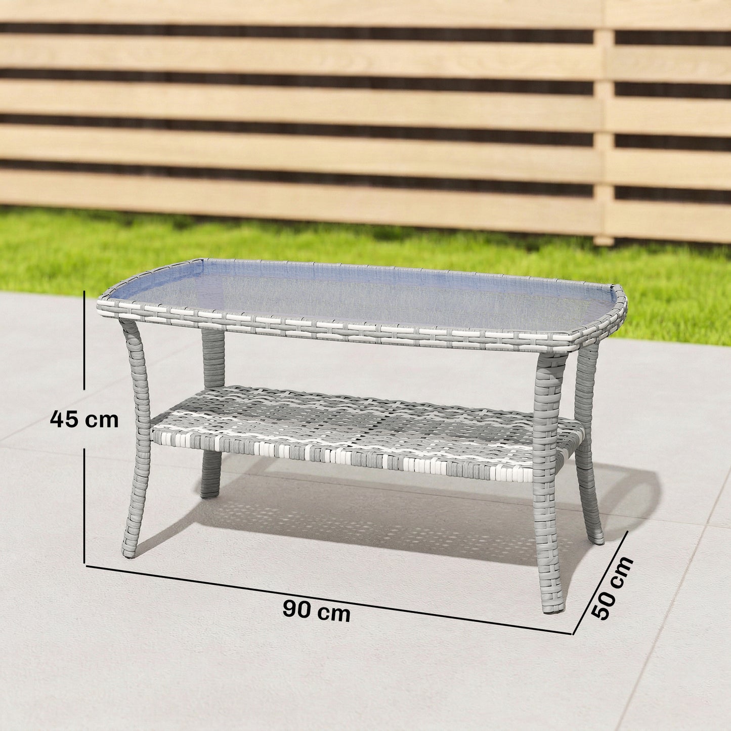 Outsunny Mesa De Jardín Exterior Rectangular De Ratán Con Estante Gris Oscuro_2