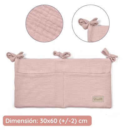 Organizador De Cuna Con Compartimentos Muselina Rosa