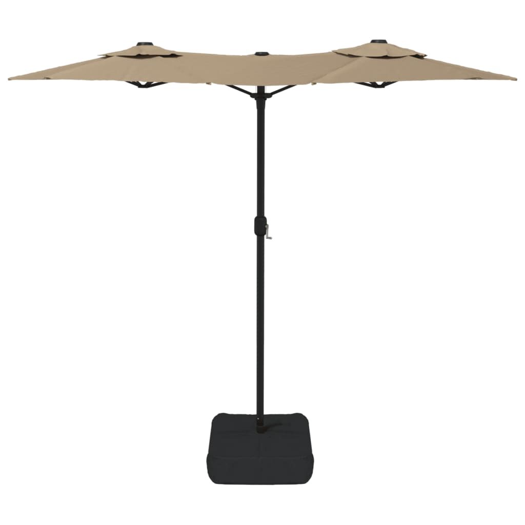 Vidaxl Sombrilla Doble De Jardín Con Luces Led Gris Taupe 316x145 Cm_4