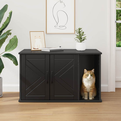 Casa Para Gatos Negro 85 X 55 X 50 Cm Madera De Ingeniería_3