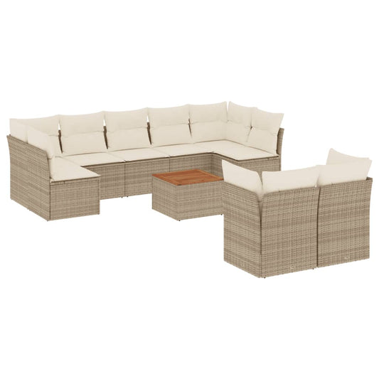 Juego De Sofás Jardín Con Cojines Beige 10 Pzas Ratán Sintético / Vetonek_0