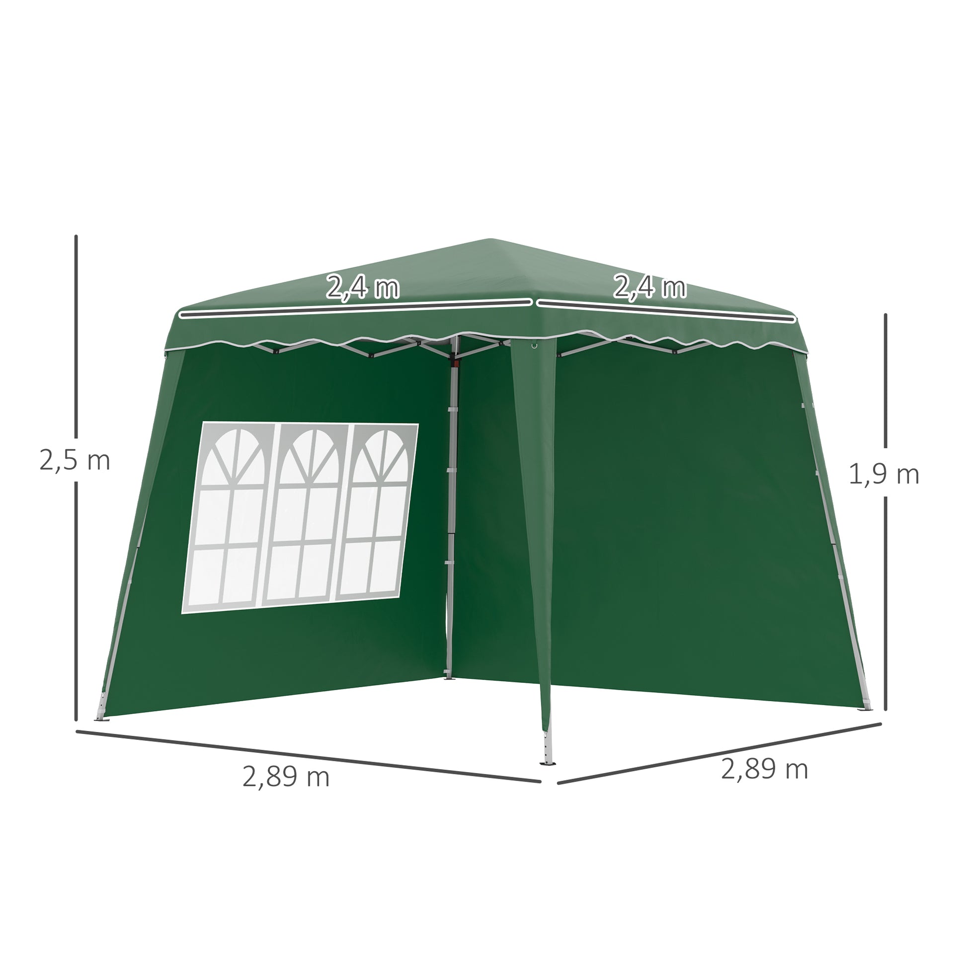 Outsunny Carpa Plegable 2 Paredes Laterales 2,89x2,89 M Altura Ajustable Verde_2