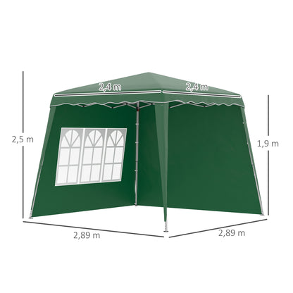 Outsunny Carpa Plegable 2 Paredes Laterales 2,89x2,89 M Altura Ajustable Verde_2
