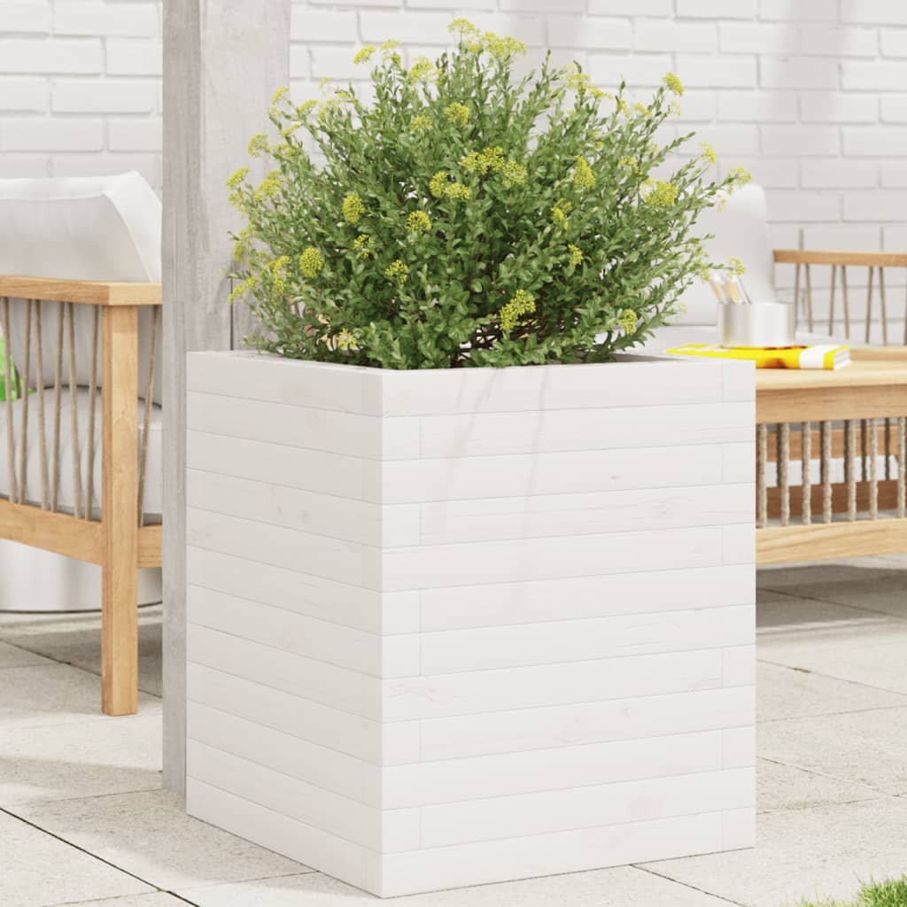 Jardinera De Madera Maciza De Pino Blanca 40x40x46 Cm_1