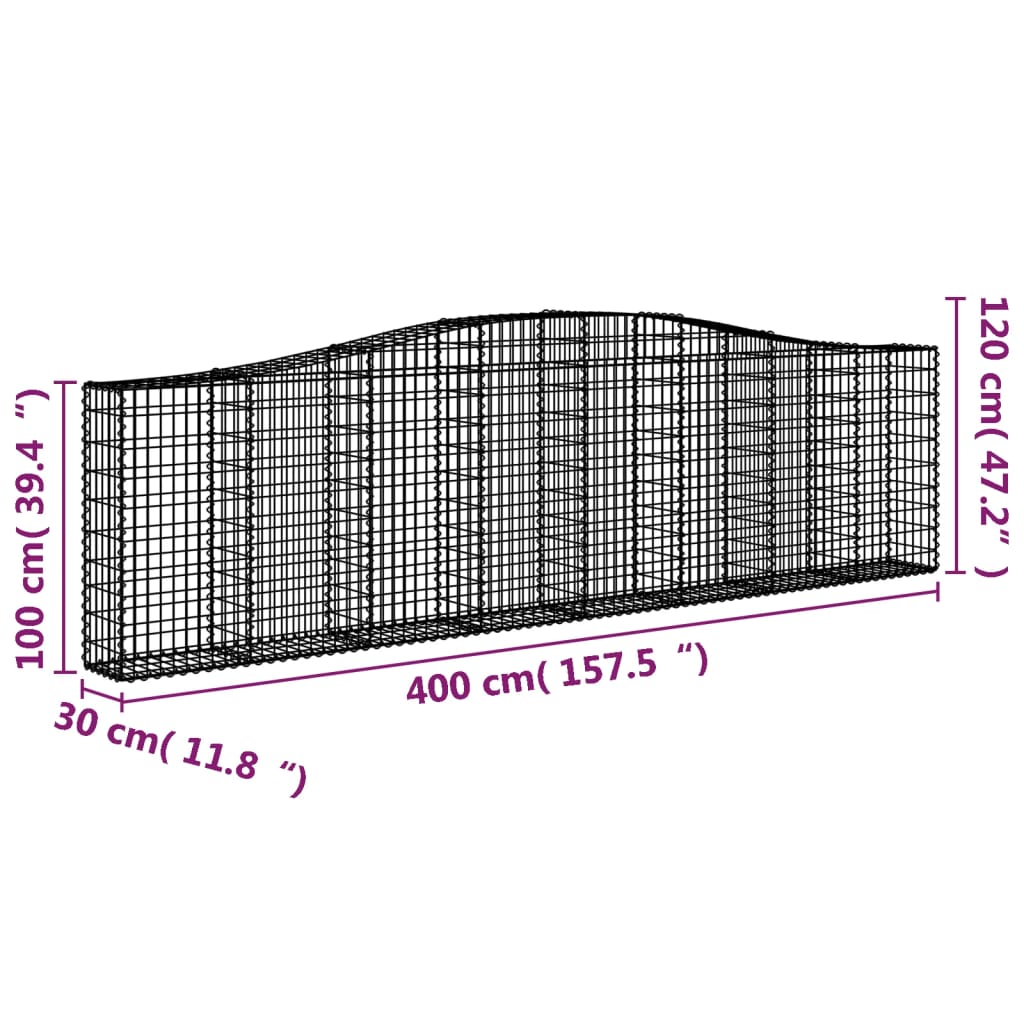 Cestas De Gaviones 4 Uds Forma De Arco Hierro 400x30x100/120 Cm_5