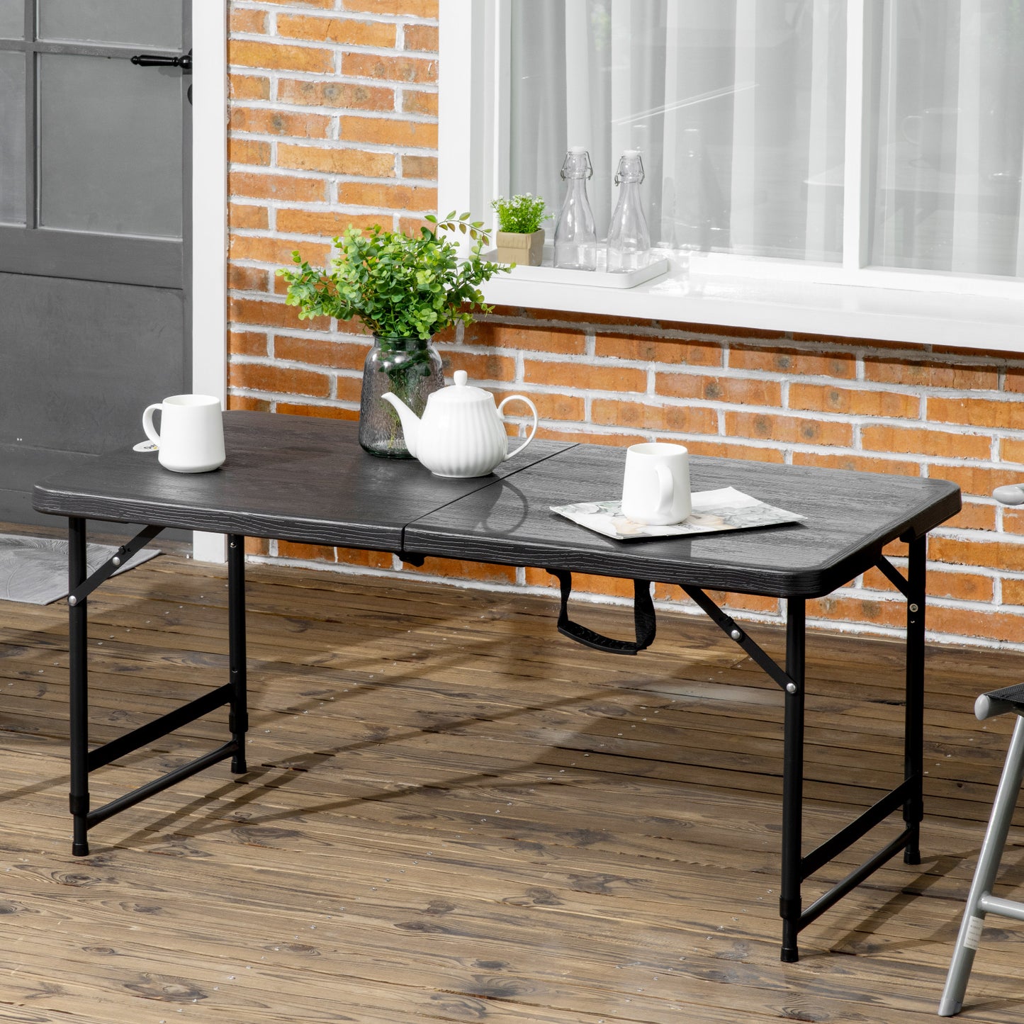 Outsunny Mesa De Jardín Plegable Con Altura Ajustable 118x60x56-74cm Gris Oscuro_1