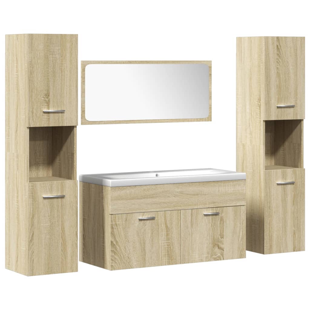Juego De Muebles De Baño 5 Pzas Madera Ingeniería Roble Sonoma / Vetonek_3