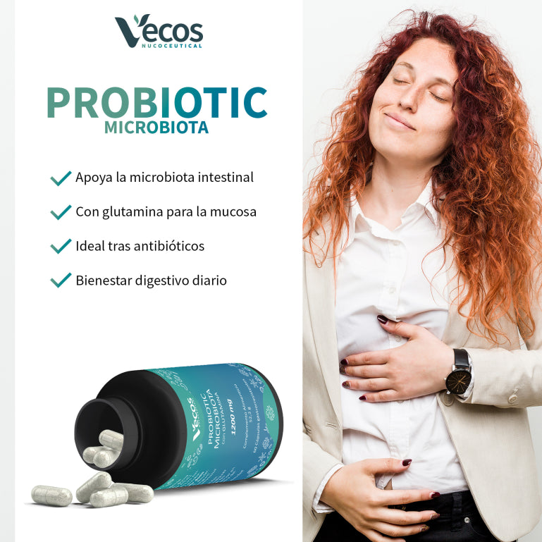 Probiotic Microflora y Glutamina VECOS (60 cápsulas) | Revestimiento intestinal | Glutamina 1200 mg | 5 cepas + Sin FOS_3