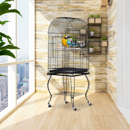 Pawhut Jaula Para Pájaros Con Soporte Con Ruedas Bandeja Extraíble Y 2 Comederos_1