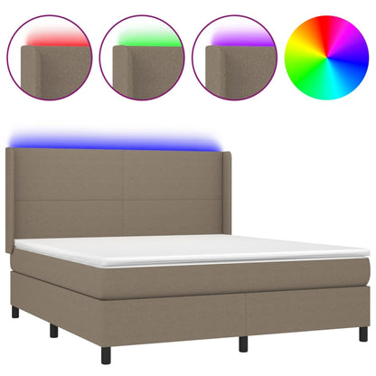 Cama Box Spring Colchón Y Luces Led Tela Gris Taupe 160x200 Cm / Vetonek_0