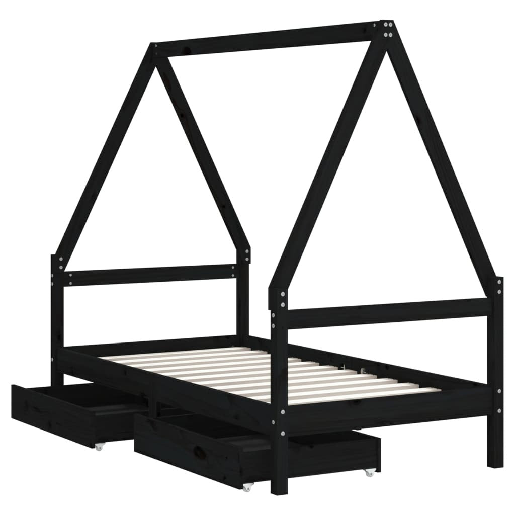 Vidaxl Estructura Cama Infantil Y Cajones Madera Pino Negro 80x160 Cm_3