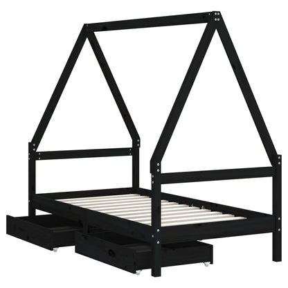 Vidaxl Estructura Cama Infantil Y Cajones Madera Pino Negro 80x160 Cm_3