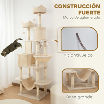 Pawhut Árbol Rascador Para Gatos Grande Altura 206 Cm Con Hamacas Beige_4