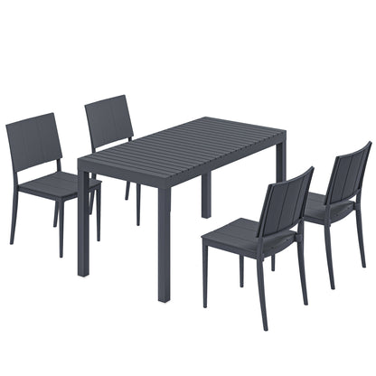 Outsunny Conjunto De Mesa Y Sillas Jardín De 5 Piezas Con Sillas Apilables Gris_0
