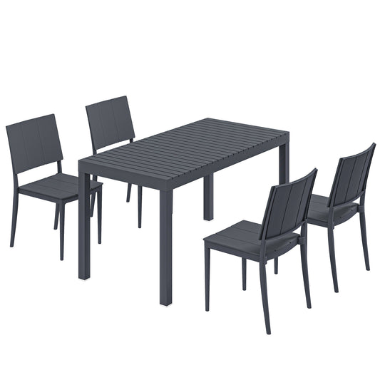 Outsunny Conjunto De Mesa Y Sillas Jardín De 5 Piezas Con Sillas Apilables Gris_0