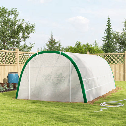 Outsunny Invernadero De Túnel 6x3x2 M Con Puerta Enrollable Y 8 Ventanas Blanco_3