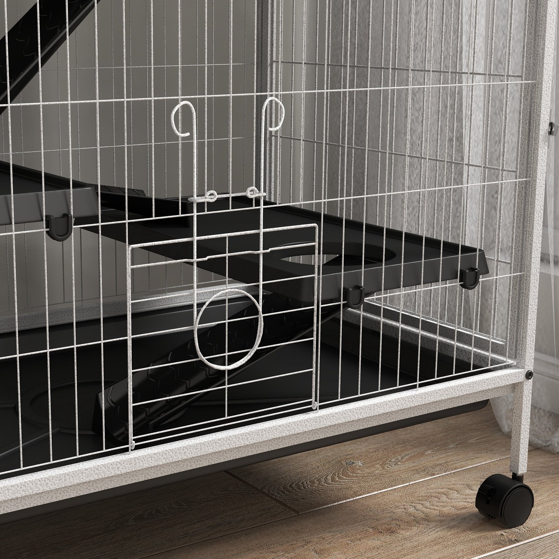 Pawhut Jaula Para Animales Pequeños De 4 Niveles Con Ruedas 80x52x128 Cm Blanco_4